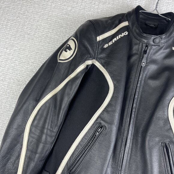 Y2K Bering Womens Size 1 Black Leather Motorcycle Jacket Protective Biker Gear - Picture 3 of 16